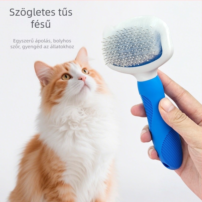 Állatgondozó fésű tű- és gyöngyös sörtékkel, szőrhullás eltávolító és csomóoldó fésű macskáknak és más háziállatoknak — ABS/TPR/rozsdamentes acél