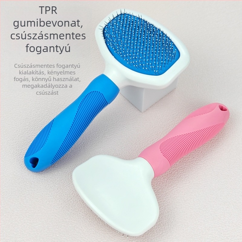 Állatgondozó fésű tű- és gyöngyös sörtékkel, szőrhullás eltávolító és csomóoldó fésű macskáknak és más háziállatoknak — ABS/TPR/rozsdamentes acél