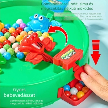 Asztali játék interaktív béka, amely gyöngyöket fog — többfős oktató játék 4–14 éveseknek, fejleszti a gondolkodást és a kéz-agy koordinációt