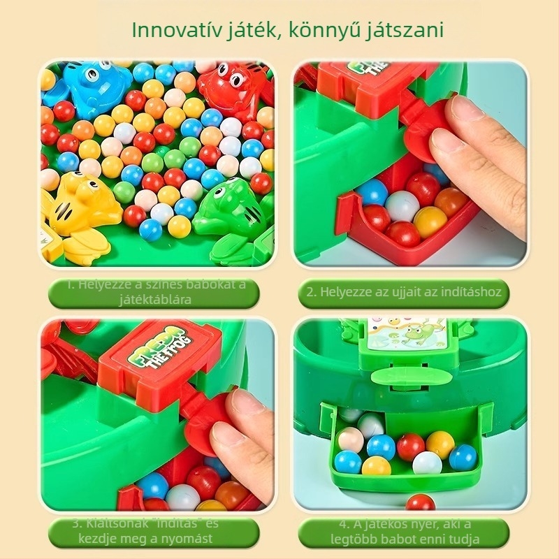 Asztali játék interaktív béka, amely gyöngyöket fog — többfős oktató játék 4–14 éveseknek, fejleszti a gondolkodást és a kéz-agy koordinációt