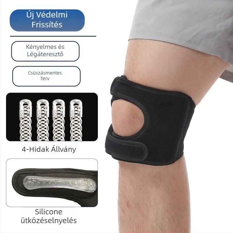 Patellás térdkötés kaucsukkal, szilikon párnázás, légáteresztő, felnőtteknek, futáshoz, kerékpározáshoz és túrázáshoz