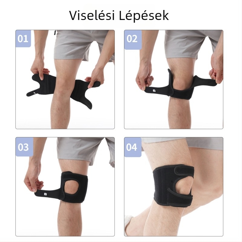 Patellás térdkötés kaucsukkal, szilikon párnázás, légáteresztő, felnőtteknek, futáshoz, kerékpározáshoz és túrázáshoz