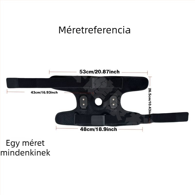 Térdvédő EVA kör alakú tömítővel a patella védelmére, több helyzetben használható: hegymászás, kosárlabda és futball. Anyag: SBR, textil, nylon és acél.