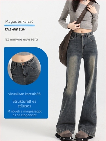 Női farmer nadrág fleece béléssel, magas derék, enyhén trapéz, 70–80% gyapot, mikroelasztikus