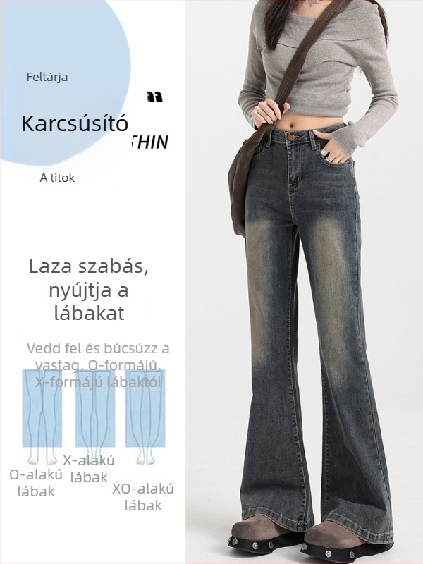 Női farmer nadrág fleece béléssel, magas derék, enyhén trapéz, 70–80% gyapot, mikroelasztikus