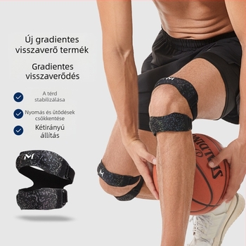 Térdvédő patelláris pánttal, szilikonos ütéscsillapítás, állítható nyomás, könnyű, 100 g alatt, univerzális illeszkedés