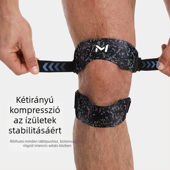 Térdvédő patelláris pánttal, szilikonos ütéscsillapítás, állítható nyomás, könnyű, 100 g alatt, univerzális illeszkedés