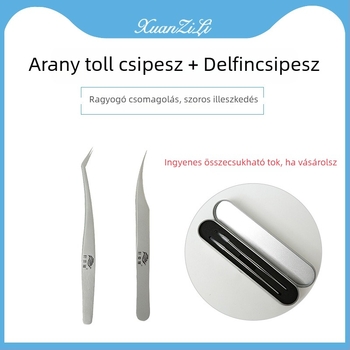 Szempilla csipesz – magas precizitású graftoláshoz, delfin-klipsz, fém eszközök készlet