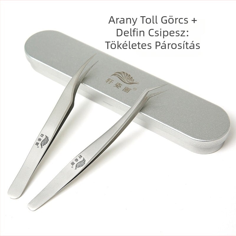 Szempilla csipesz – magas precizitású graftoláshoz, delfin-klipsz, fém eszközök készlet