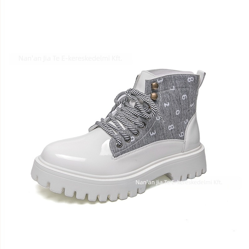 Magasságot növelő vastag talpú bőrcsizma, Martin-stílusú magas szárú, PU felsőrész, gumi talp, 3-5 cm sarok, ősz