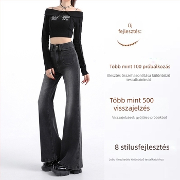 Női magas derekú denim nadrág, karcsú szabás, mikroflare, cropped fazon, bootcut stílusú a petite méretekhez