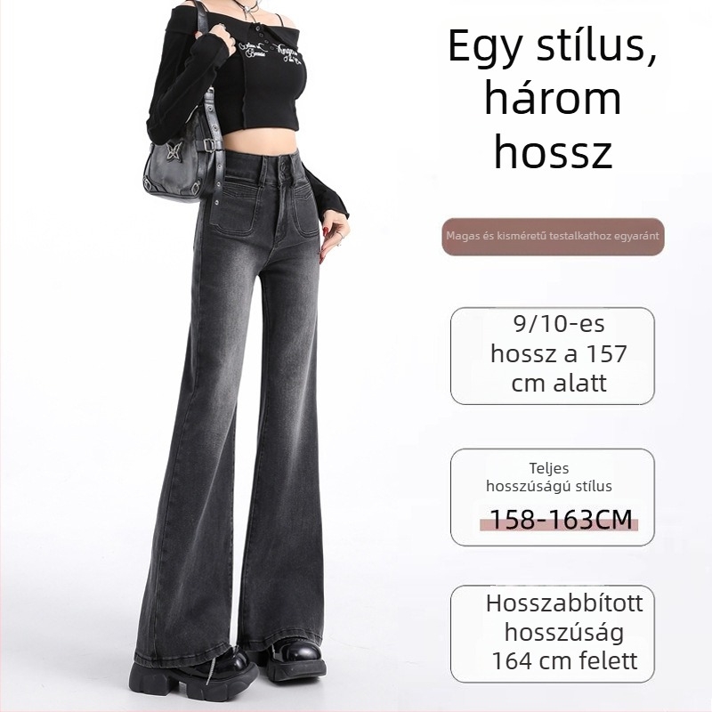 Női magas derekú denim nadrág, karcsú szabás, mikroflare, cropped fazon, bootcut stílusú a petite méretekhez
