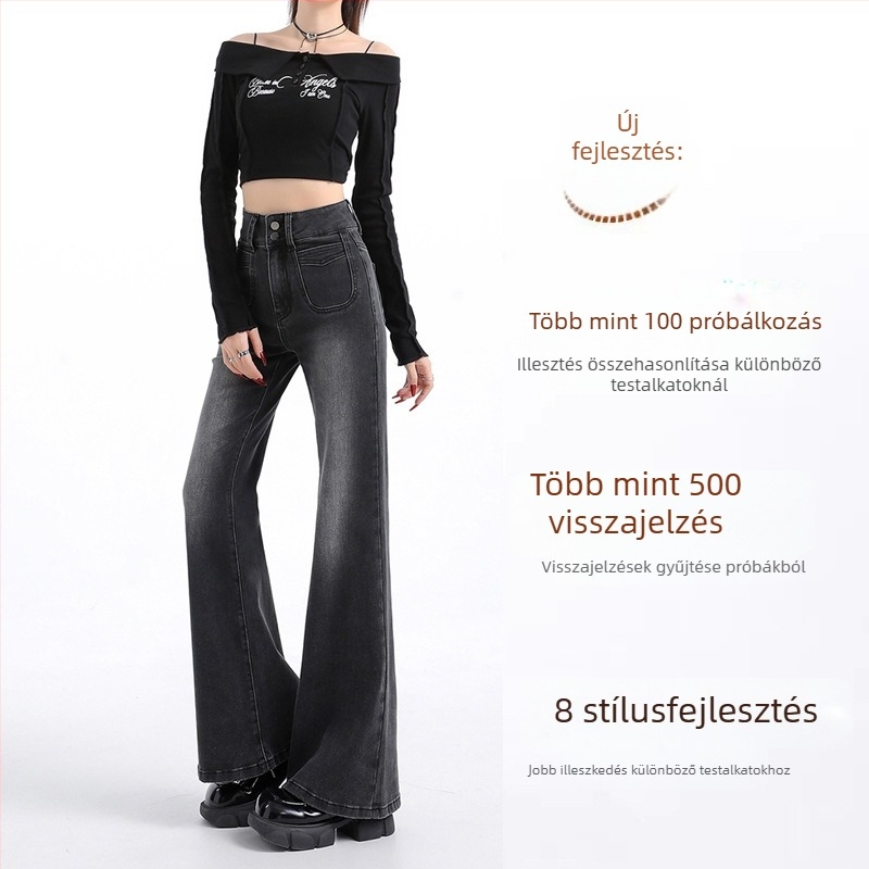 Női magas derekú denim nadrág, karcsú szabás, mikroflare, cropped fazon, bootcut stílusú a petite méretekhez