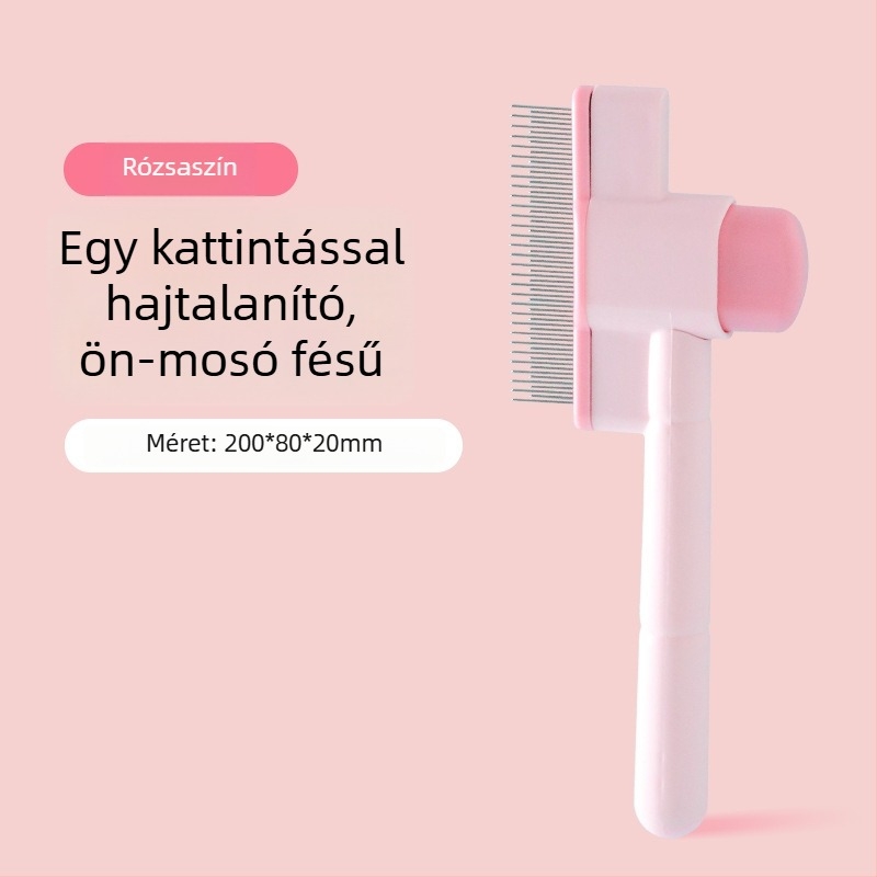 Önkitisztító gondozási fésű macskák és kutyák számára, egyenes sorban sűrű fogakkal — ABS + acél tűk, LB-095529