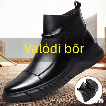 Férfi Martin bakancs bőrből, alacsony szár, fleece belső, gumitalp, Velcro-zárás