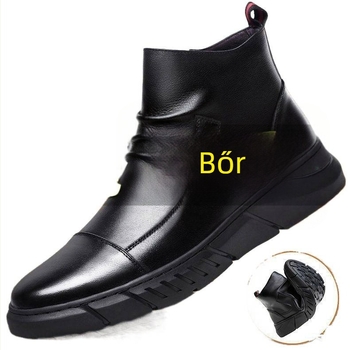 Férfi Martin bakancs bőrből, alacsony szár, fleece belső, gumitalp, Velcro-zárás