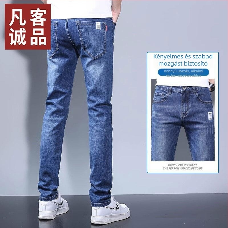 Férfi farmer, egyenes szabású, középmagas derék, cipzár, mikroelasztikus