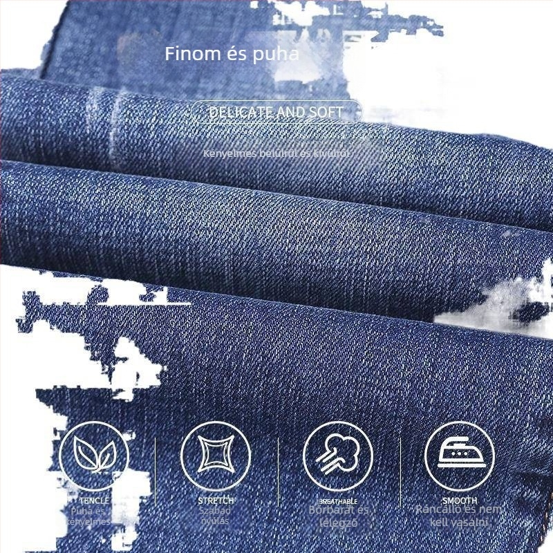 Férfi farmer, egyenes szabású, középmagas derék, cipzár, mikroelasztikus