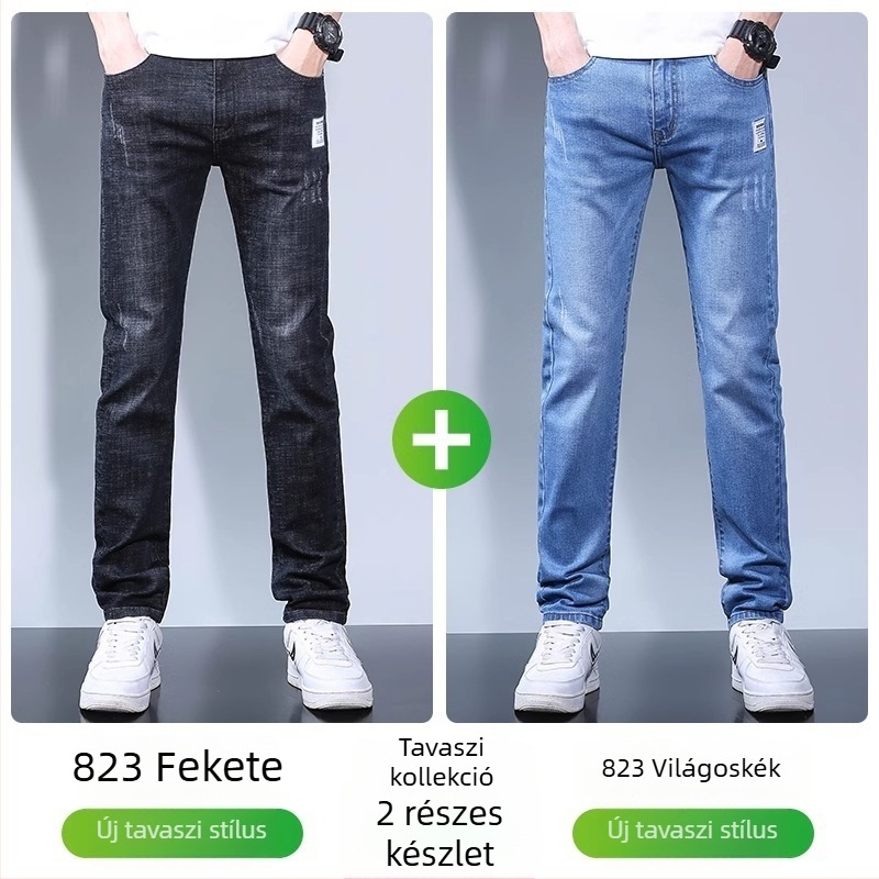 Férfi farmer, egyenes szabású, középmagas derék, cipzár, mikroelasztikus