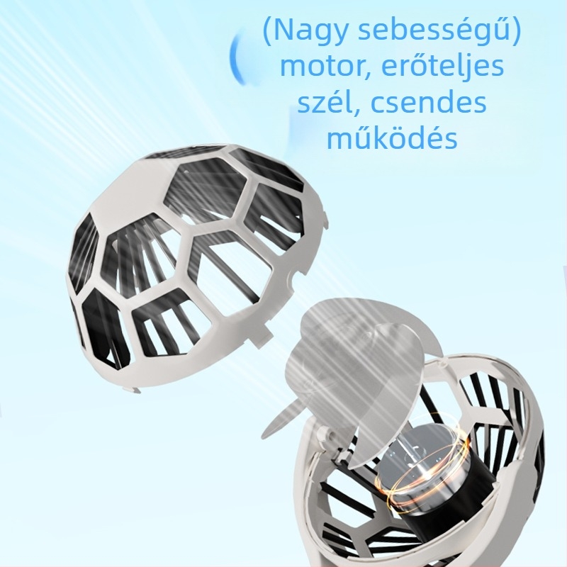 Kézben tartható hordozható ventilátor - Brushless motor, Beépített akkumulátor 500–800 mAh, 3 sebesség, üzemidő 3–6 óra