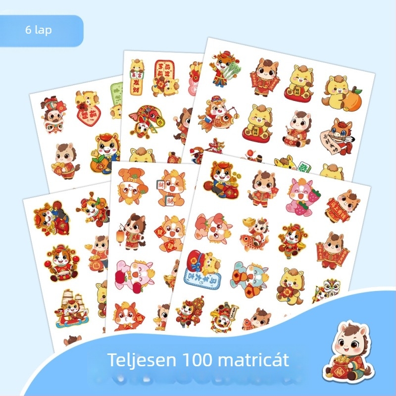 Rajzolt pónis matricák – vízálló, nyomtatott kivitel, súly 60 g, 100 db, aranyos stílus