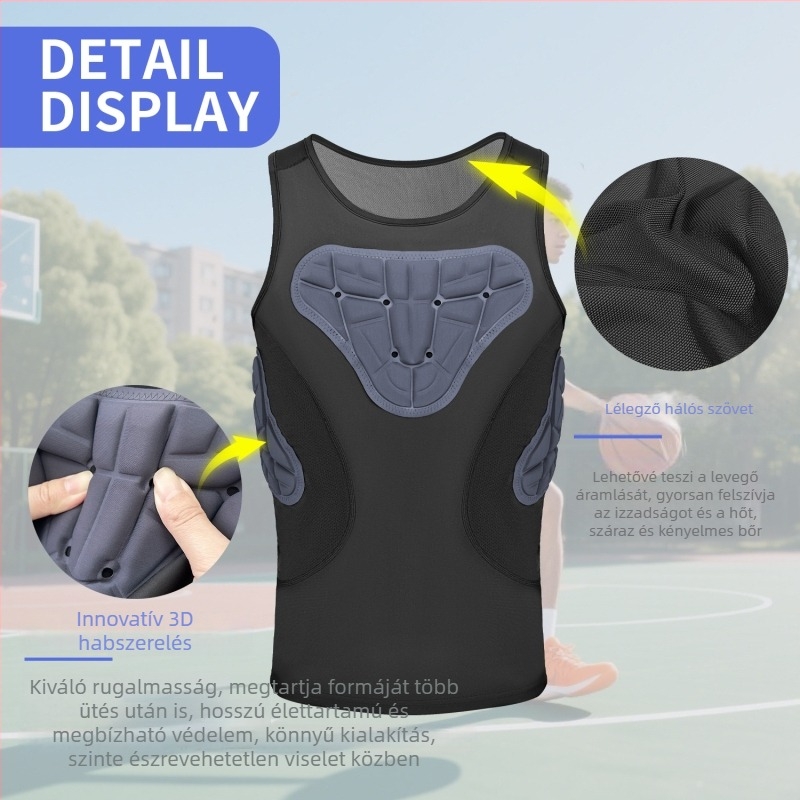 Kombinált sportvédő mellény szivacsos párnázással felnőttek számára; derékvédelem; alkalmas futballra, kosárlabdára, rögbire, baseballre és síelésre