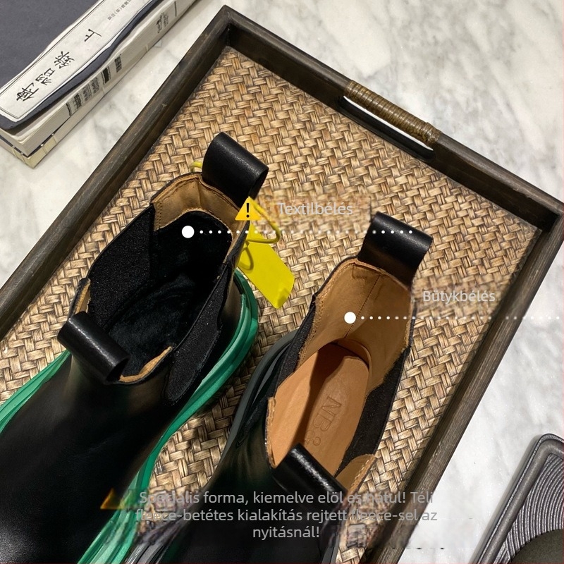 Nb&Bv csizma: valódi bőr felsőrész, kerek orr, 8 cm feletti sarok, magas szár, vastag talp