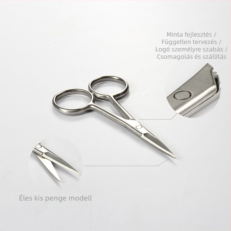 Sminkolló – rozsdamentes acél, kerek nyél, szemöldök- és orrszőr vágó eszköz