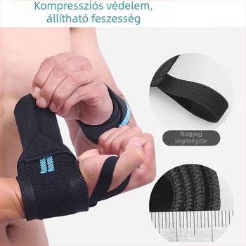 Súlyemelő csuklóvédő kötés, univerzális, poliészter alapanyagú, csukló támogatás bench presshez és deadlifthez