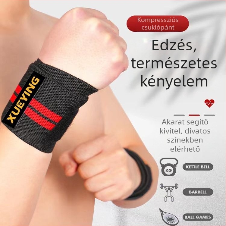 Súlyemelő csuklóvédő kötés, univerzális, poliészter alapanyagú, csukló támogatás bench presshez és deadlifthez
