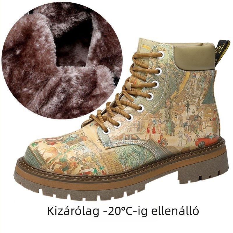 Férfi Martin csizma, tehénbőr felső rész, gumitalp, báránybőr bélés, alacsony boka magasság, vulkanizált konstrukció