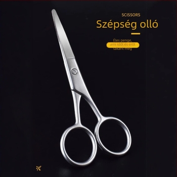 Rozsdamentes acélból készült szemöldök-, orr- és szakállolló, kerek fejű kivitel