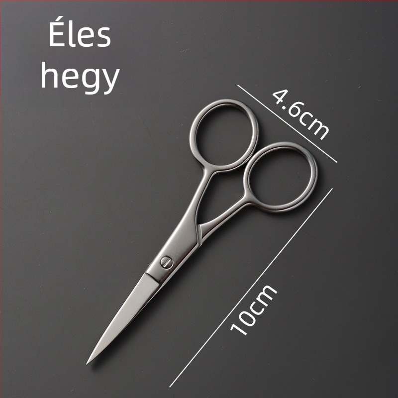 Rozsdamentes acélból készült szemöldök-, orr- és szakállolló, kerek fejű kivitel