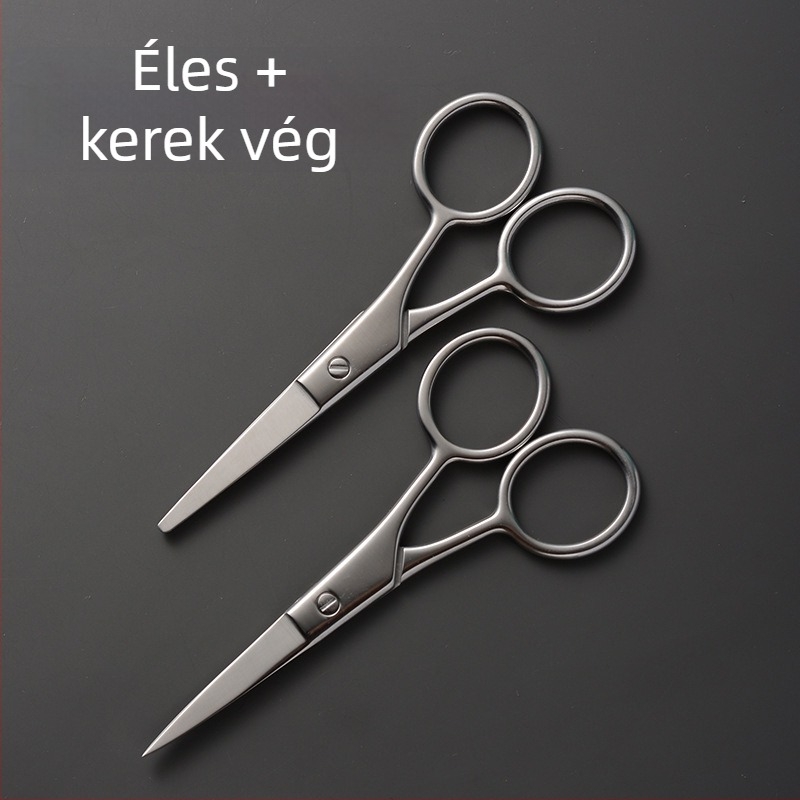 Rozsdamentes acélból készült szemöldök-, orr- és szakállolló, kerek fejű kivitel