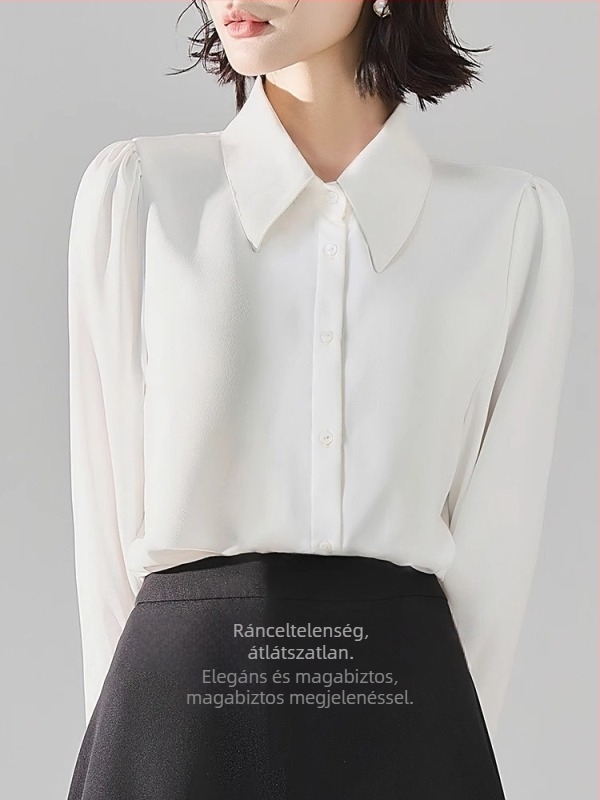 Női chiffon felső, rövid ujjú, gallér, egysoros záródás, levehető masni