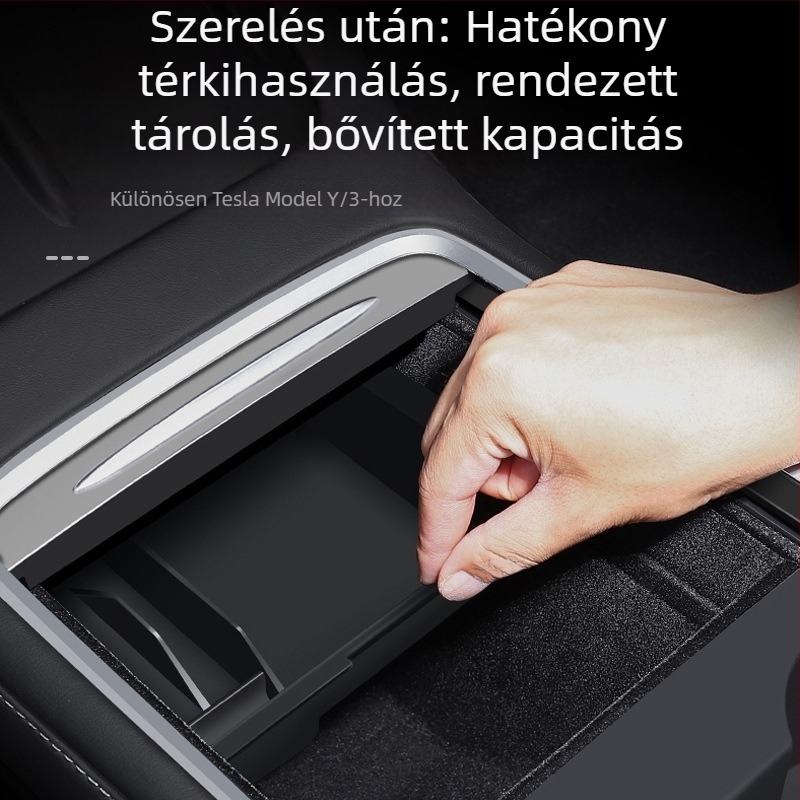 Tesla Model Y/3 központi konzol tároló kiegészítő (új verzió), ABS, ragasztásos telepítés, hátsó oldalsó tároló a csomagtartóhoz