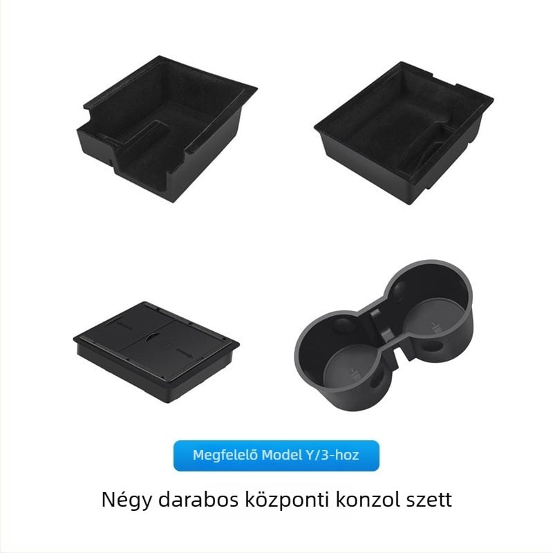 Tesla Model Y/3 központi konzol tároló kiegészítő (új verzió), ABS, ragasztásos telepítés, hátsó oldalsó tároló a csomagtartóhoz