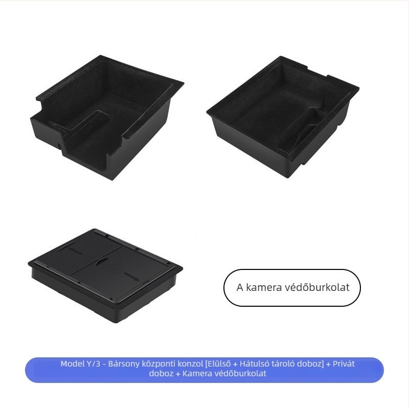 Tesla Model Y/3 központi konzol tároló kiegészítő (új verzió), ABS, ragasztásos telepítés, hátsó oldalsó tároló a csomagtartóhoz