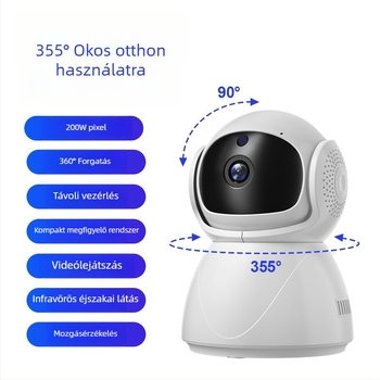 IP kamera otthoni megfigyelésre, 360°-os panoráma, kétirányú hang, Wi‑Fi/4G, beltéri használat, minimális megvilágítás 0.01 lx