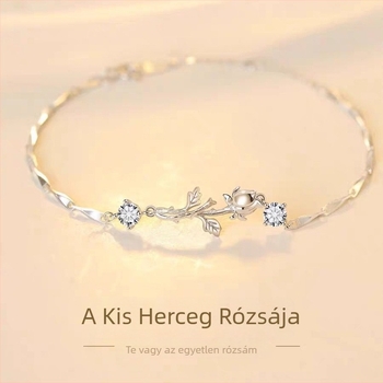 Női karkötő Little Prince és rózsa motívummal – pároknak illeszkedő, könnyű luxus stílus, 3 g, ajándék évfordulóra vagy Valentin-napra