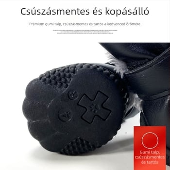 Kutyák számára készülő cipő mesterséges bőrből, fleece bélés, vízálló, csúszásmentes, kopásálló – négy darabos készlet