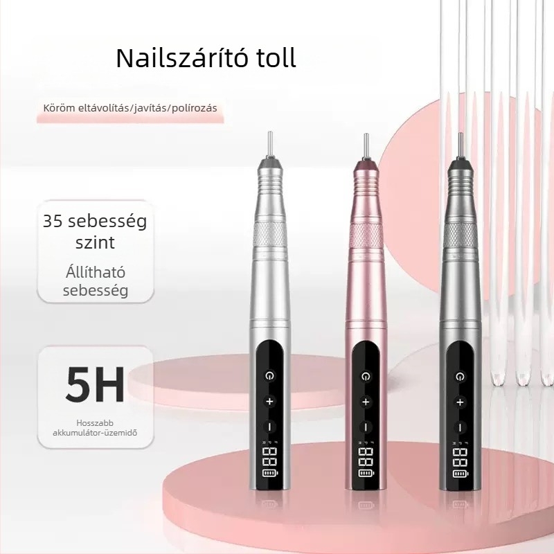 Toll alakú, vezeték nélküli körömcsiszoló USB-kijelzővel, hordozható manikűr polírozó, fém test