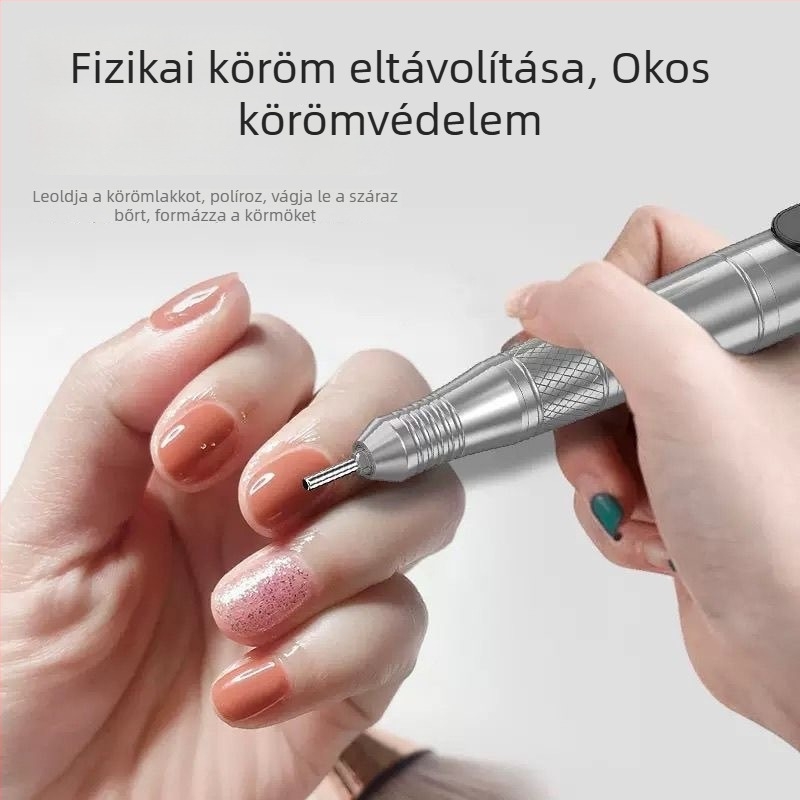 Toll alakú, vezeték nélküli körömcsiszoló USB-kijelzővel, hordozható manikűr polírozó, fém test