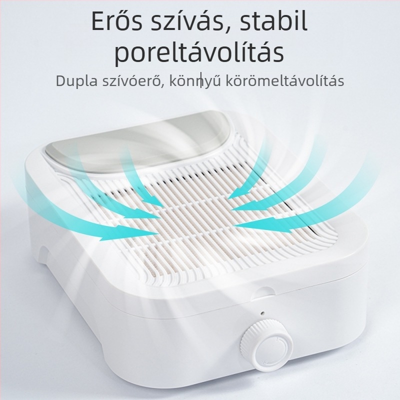 Körömpor-aspirátor, nagy teljesítményű, újratölthető, hordozható kivitel, anyag: műanyag + rozsdamentes acél