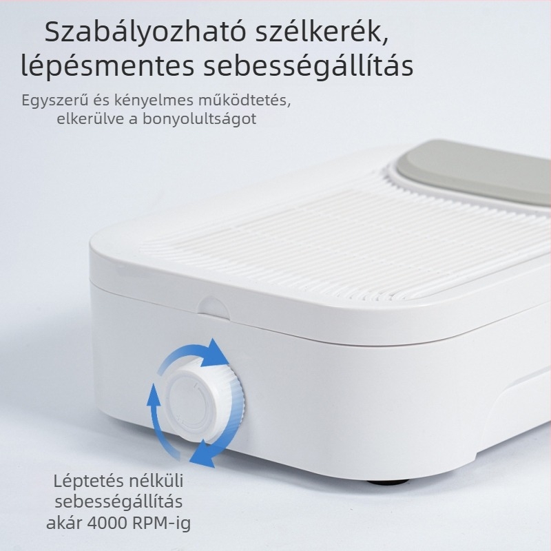Körömpor-aspirátor, nagy teljesítményű, újratölthető, hordozható kivitel, anyag: műanyag + rozsdamentes acél