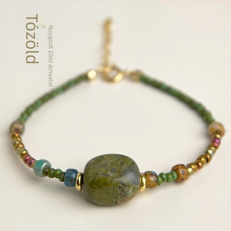 Kézzel készített karkötő természetes kő és rizsszemekből, új kínai stílus, geometriai forma, nők számára, nyár 2025