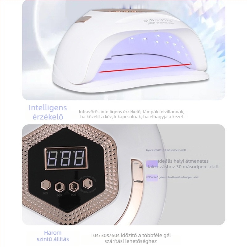 Intelligens LED manikűr lámpa SUN H11 PLUS, 268W nagy teljesítményű fototerápiás lámpa és szárító