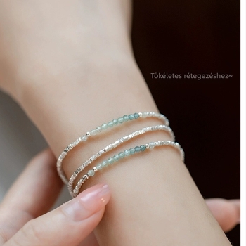 Akvamarin köves karkötő, geometriai design, elektroplattolt felület, női divat