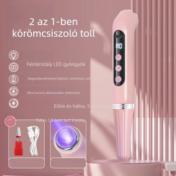 Manikűr USB 2-in-1 polírozó toll kézben tartható lámpával, hordozható, újratölthető (modell V5 grinder)