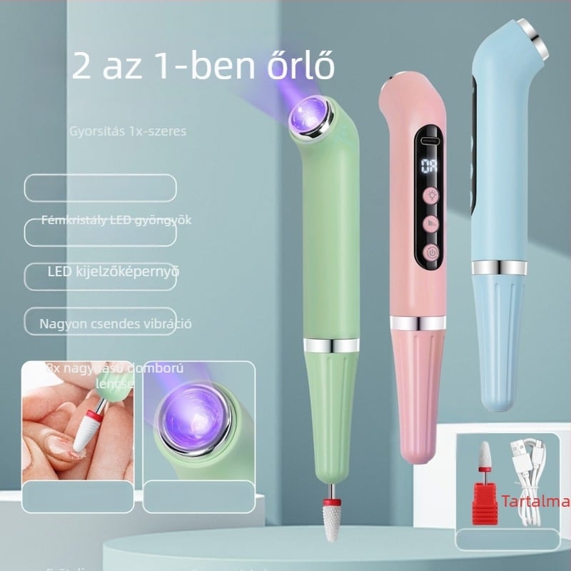Manikűr USB 2-in-1 polírozó toll kézben tartható lámpával, hordozható, újratölthető (modell V5 grinder)